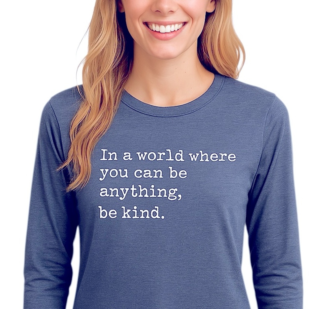 Be Kind Top Long Sleeve Tee Shirt New Navy Heather Bela Canvas